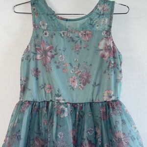 Floral Kids Dress in Teal and Pink